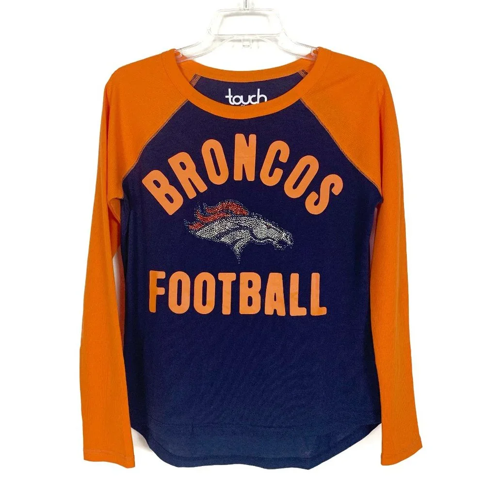 Denver Broncos Touch Women's Waffle Long Sleeve T-Shirt Navy Orange - Small - Picture 1 of 11